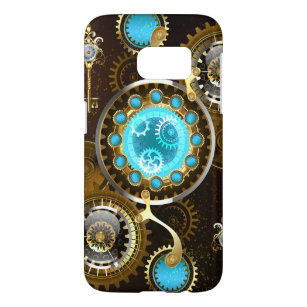 Steampunk Rusty Background with Turquoise Lenses