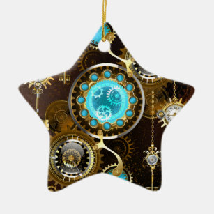 Steampunk Rusty Background with Turquoise Lenses Ceramic Tree Decoration