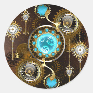 Steampunk Rusty Background with Turquoise Lenses Classic Round Sticker