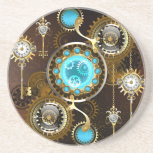 Steampunk Rusty Background with Turquoise Lenses Coaster