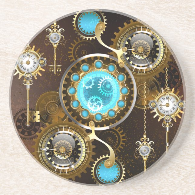Steampunk Rusty Background with Turquoise Lenses Coaster (Front)