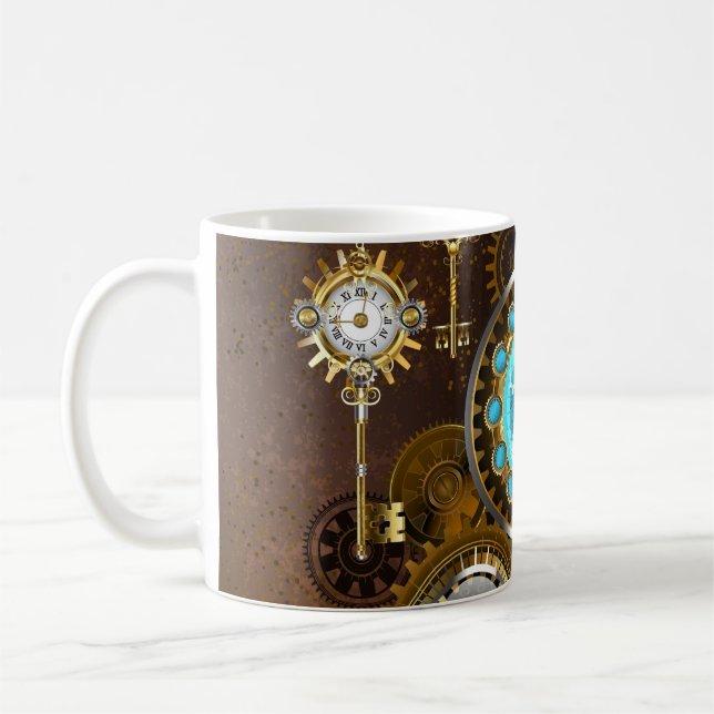 Steampunk Rusty Background with Turquoise Lenses Coffee Mug (Left)
