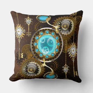 Steampunk Rusty Background with Turquoise Lenses Cushion