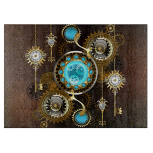 Steampunk Rusty Background with Turquoise Lenses Cutting Board