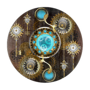 Steampunk Rusty Background with Turquoise Lenses Cutting Board
