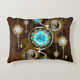 Steampunk Rusty Background with Turquoise Lenses Decorative Cushion