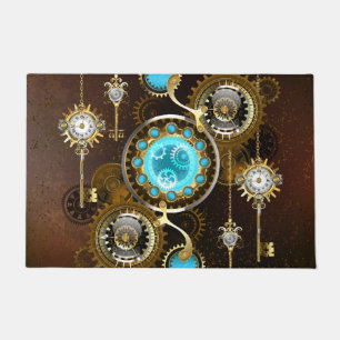 Steampunk Rusty Background with Turquoise Lenses Doormat
