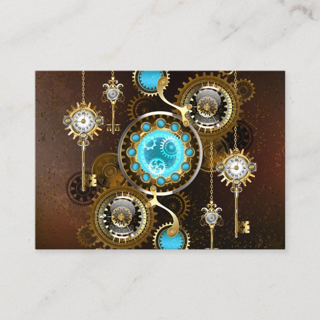 Steampunk Rusty Background with Turquoise Lenses Enclosure Card (Front)