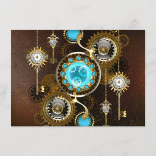 Steampunk Rusty Background with Turquoise Lenses Enclosure Card