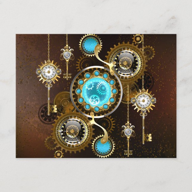 Steampunk Rusty Background with Turquoise Lenses Enclosure Card (Front)