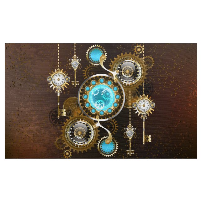 Steampunk Rusty Background with Turquoise Lenses Fabric (Yard)