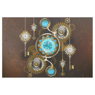 Steampunk Rusty Background with Turquoise Lenses Fabric