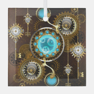 Steampunk Rusty Background with Turquoise Lenses Glass Tree Decoration
