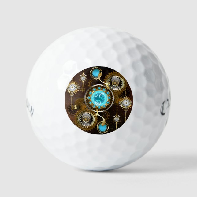 Steampunk Rusty Background with Turquoise Lenses Golf Balls (Front)