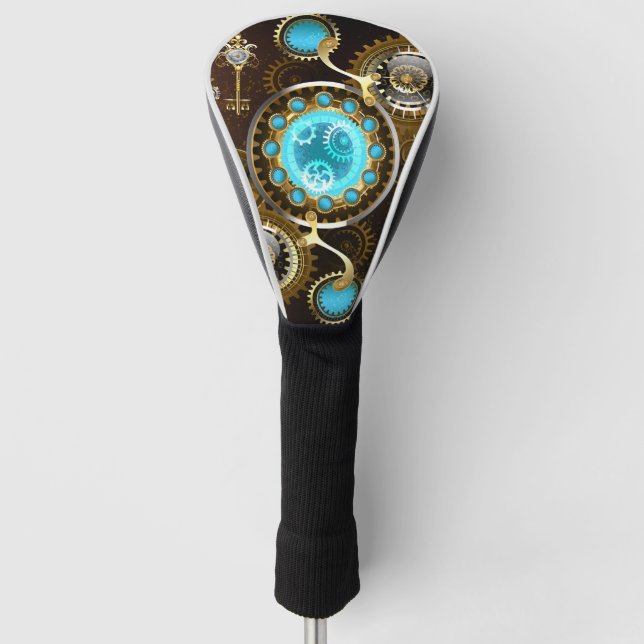 Steampunk Rusty Background with Turquoise Lenses Golf Head Cover (Front)