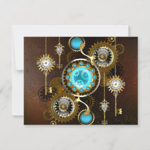 Steampunk Rusty Background with Turquoise Lenses Holiday Card