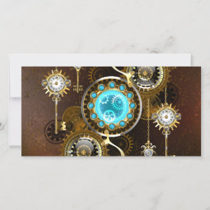 Steampunk Rusty Background with Turquoise Lenses Holiday Card