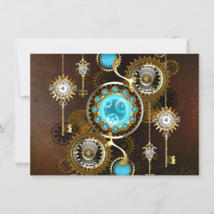 Steampunk Rusty Background with Turquoise Lenses Holiday Card
