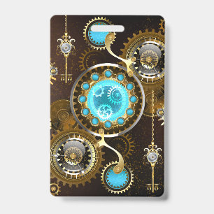 Steampunk Rusty Background with Turquoise Lenses ID Badge