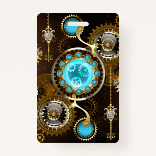 Steampunk Rusty Background with Turquoise Lenses ID Badge