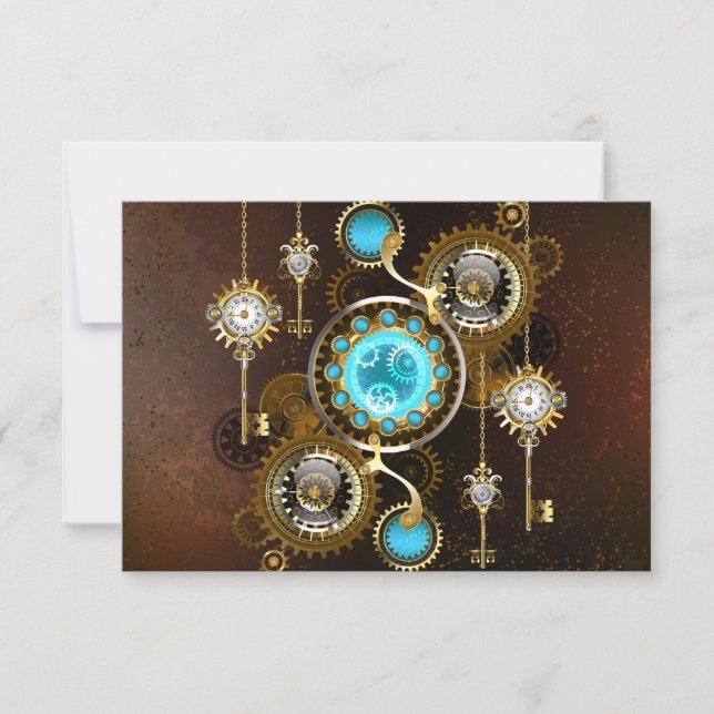 Steampunk Rusty Background with Turquoise Lenses Invitation (Front)
