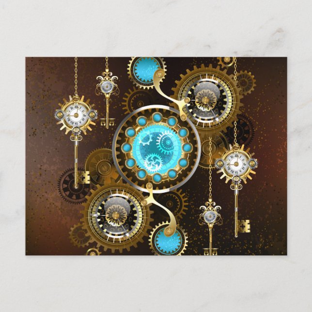 Steampunk Rusty Background with Turquoise Lenses Invitation Postcard (Front)