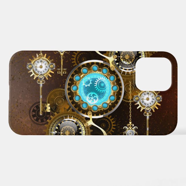 Steampunk Rusty Background with Turquoise Lenses iPhone Case (Back Horizontal)