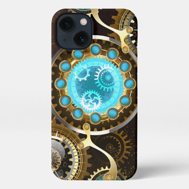 Steampunk Rusty Background with Turquoise Lenses iPhone Case (Back)