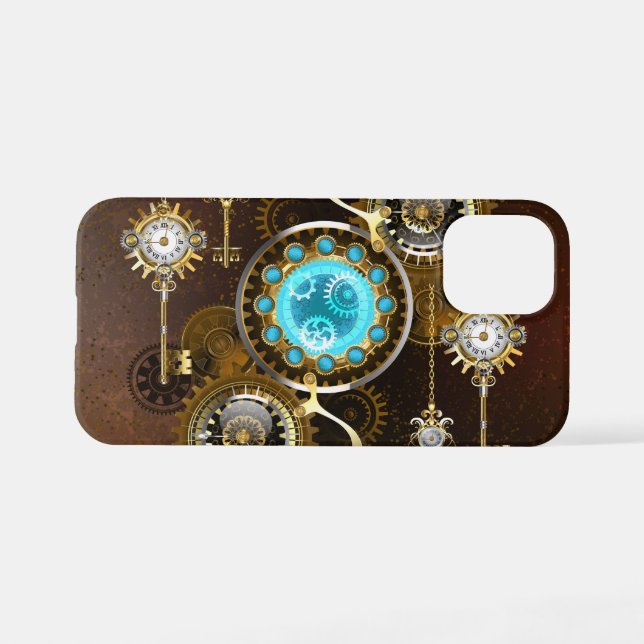 Steampunk Rusty Background with Turquoise Lenses iPhone Case (Back Horizontal)