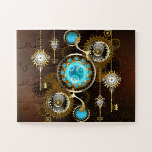 Steampunk Rusty Background with Turquoise Lenses Jigsaw Puzzle