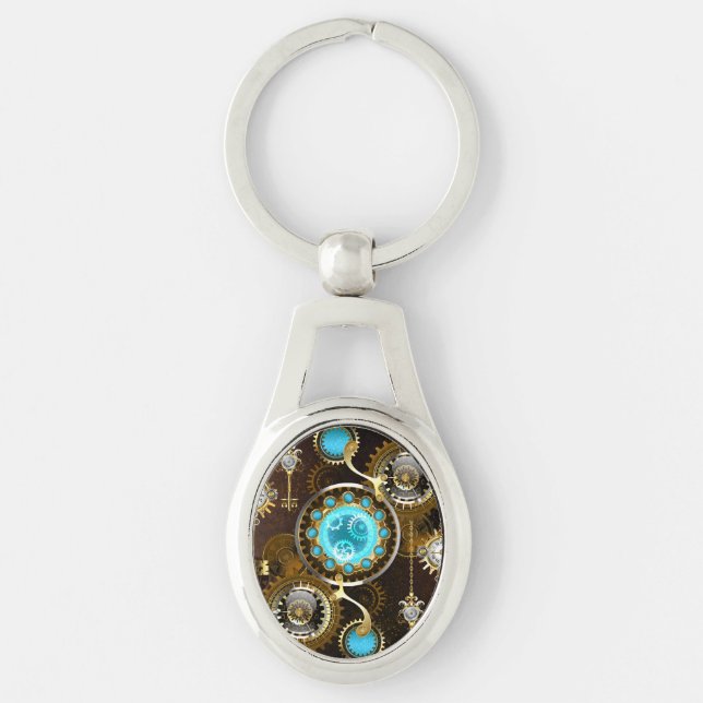 Steampunk Rusty Background with Turquoise Lenses Key Ring (Front)