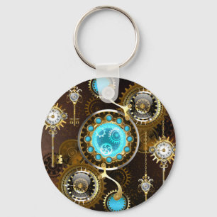 Steampunk Rusty Background with Turquoise Lenses Key Ring