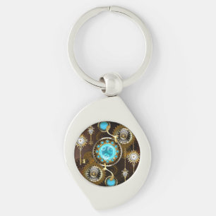 Steampunk Rusty Background with Turquoise Lenses Key Ring
