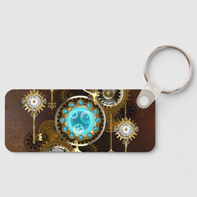 Steampunk Rusty Background with Turquoise Lenses Key Ring (Front)