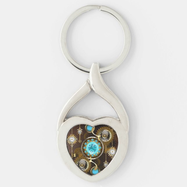 Steampunk Rusty Background with Turquoise Lenses Key Ring (Front)