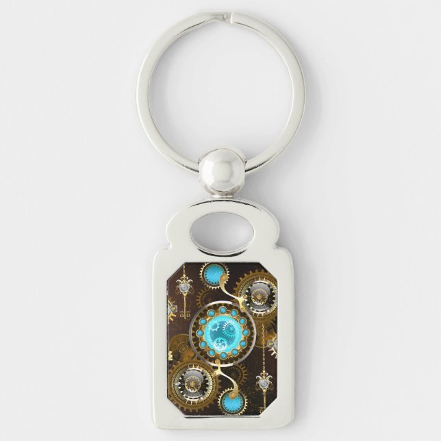 Steampunk Rusty Background with Turquoise Lenses Key Ring (Front)