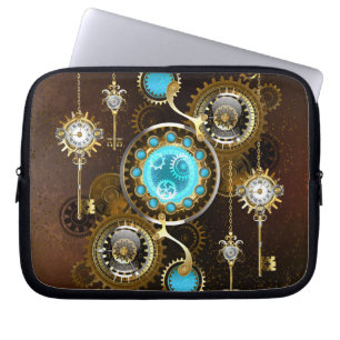 Steampunk Rusty Background with Turquoise Lenses Laptop Sleeve