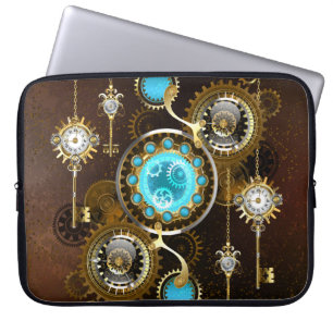 Steampunk Rusty Background with Turquoise Lenses Laptop Sleeve