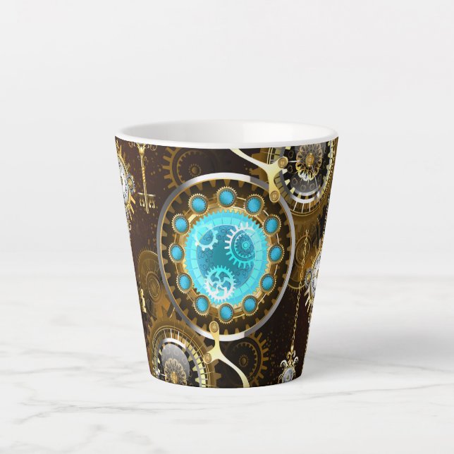 Steampunk Rusty Background with Turquoise Lenses Latte Mug (Front)