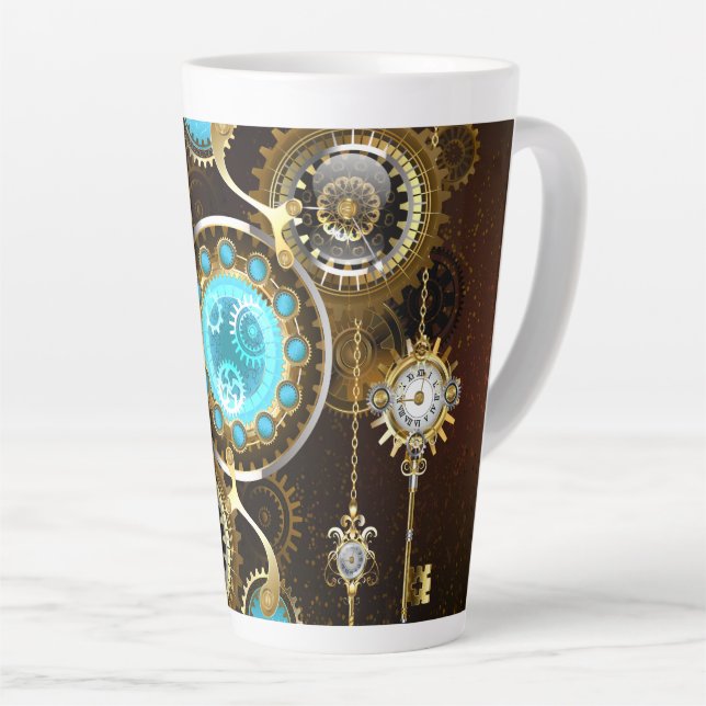 Steampunk Rusty Background with Turquoise Lenses Latte Mug (Right Angle)