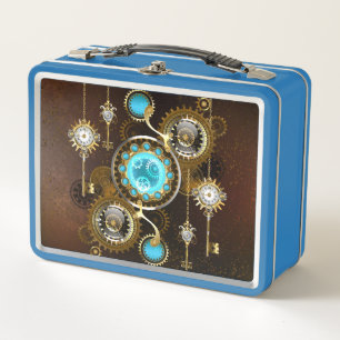Steampunk Rusty Background with Turquoise Lenses Metal Lunch Box