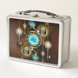 Steampunk Rusty Background with Turquoise Lenses Metal Lunch Box