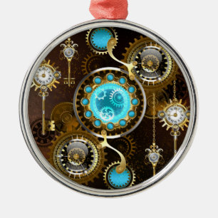 Steampunk Rusty Background with Turquoise Lenses Metal Tree Decoration