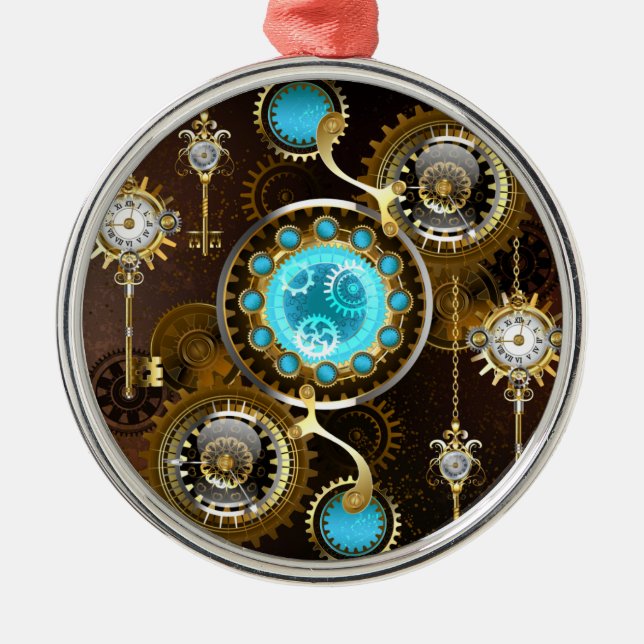 Steampunk Rusty Background with Turquoise Lenses Metal Tree Decoration (Front)