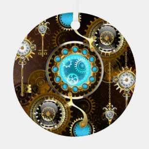 Steampunk Rusty Background with Turquoise Lenses Metal Tree Decoration