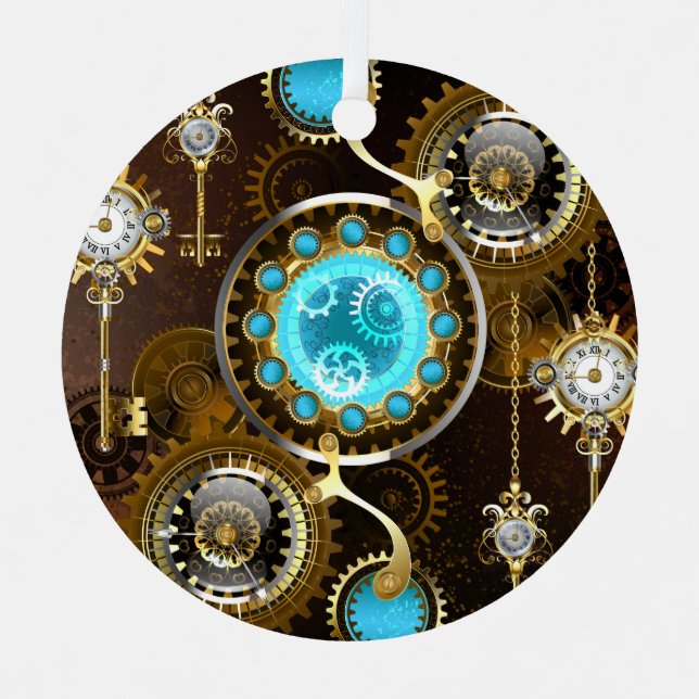 Steampunk Rusty Background with Turquoise Lenses Metal Tree Decoration (Front)