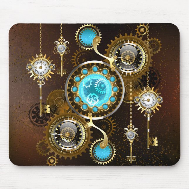 Steampunk Rusty Background with Turquoise Lenses Mouse Mat (Front)