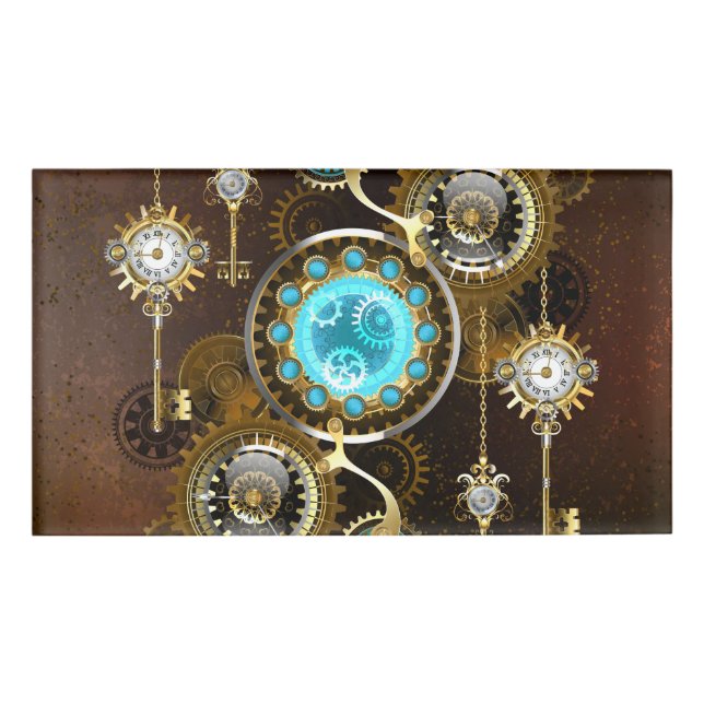 Steampunk Rusty Background with Turquoise Lenses Name Tag (Front)