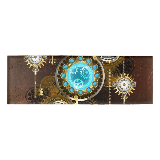 Steampunk Rusty Background with Turquoise Lenses Name Tag (Front)