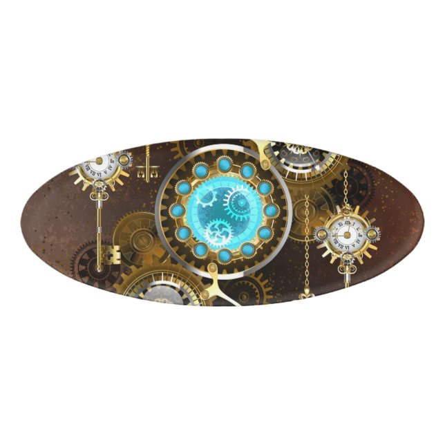 Steampunk Rusty Background with Turquoise Lenses Name Tag (Front)